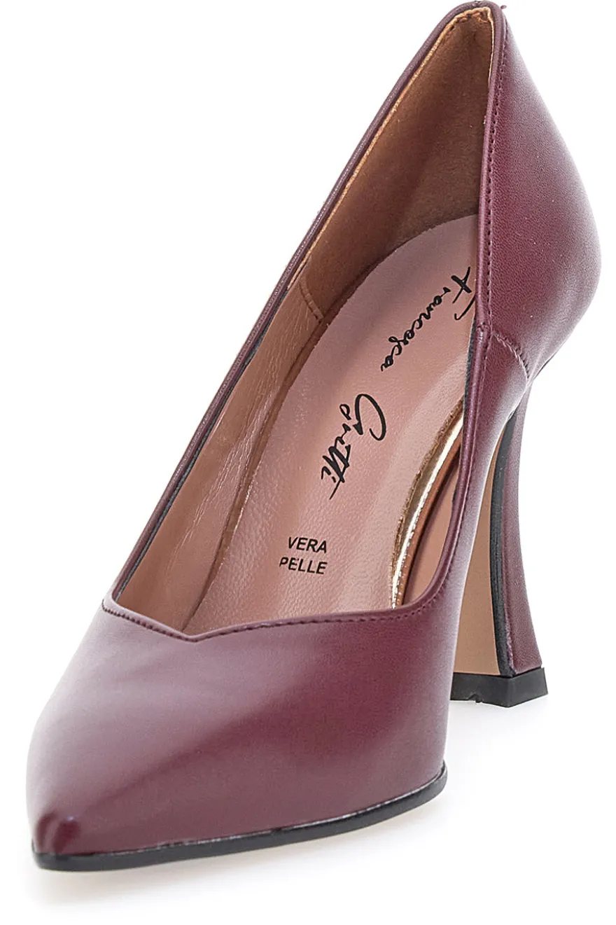 Décolleté bordeaux in vera pelle con tacco rocchetto Francesca Gritti 157