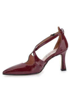Décolleté bordeaux verniciate con cinturini incrociati e tacco a rocchetto Francesca gritti A78