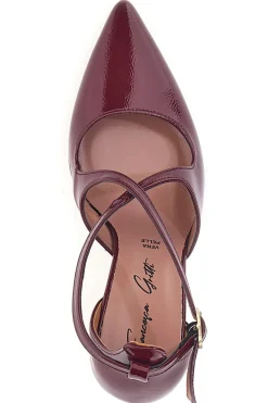 Décolleté bordeaux verniciate con cinturini incrociati e tacco a rocchetto Francesca gritti A78