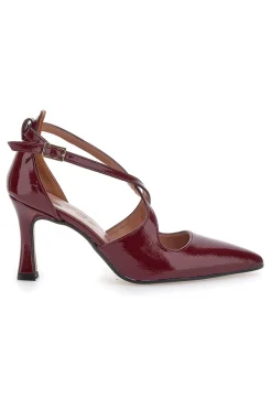 Décolleté bordeaux verniciate con cinturini incrociati e tacco a rocchetto Francesca gritti A78