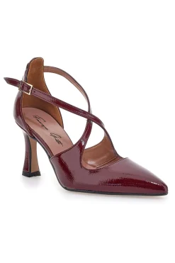 Décolleté bordeaux verniciate con cinturini incrociati e tacco a rocchetto Francesca gritti A78