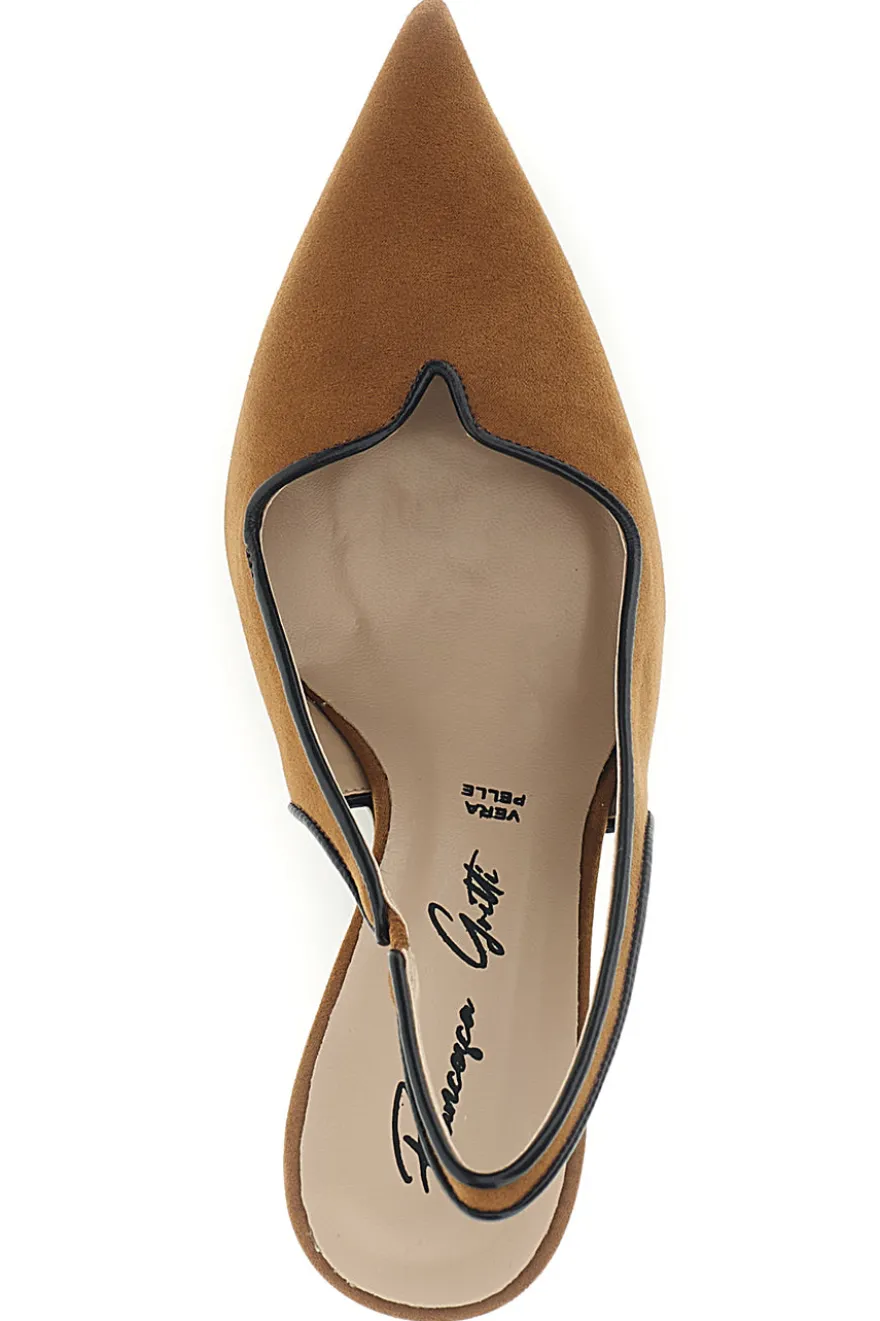 Décolleté color cuoio con cinturino slingback Lavorazione artigianale Made in Italy Francesca gritti P0701