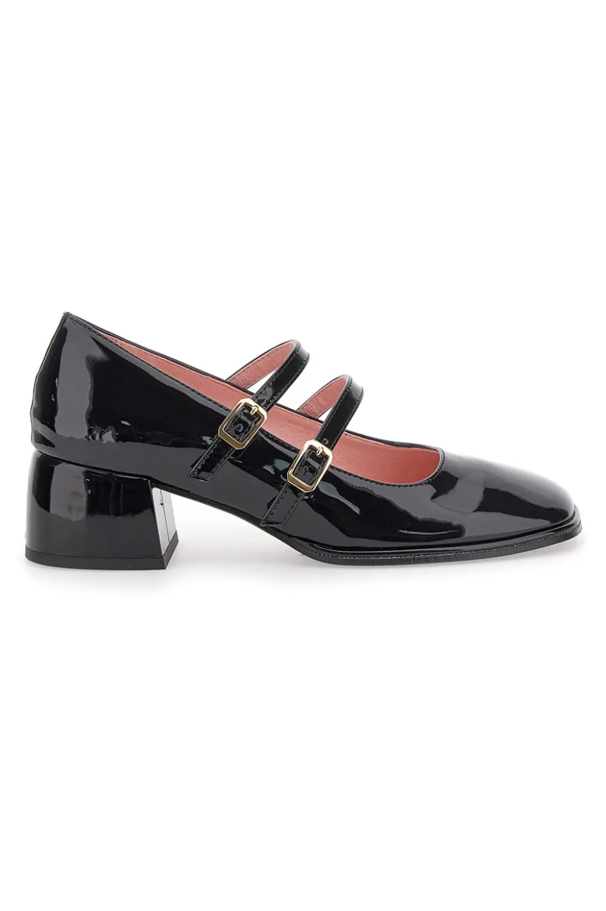 Décolleté Mary Jane Effetto Vernice Nera con cinturini e tacco basso PITTARELLO GLAM 3729