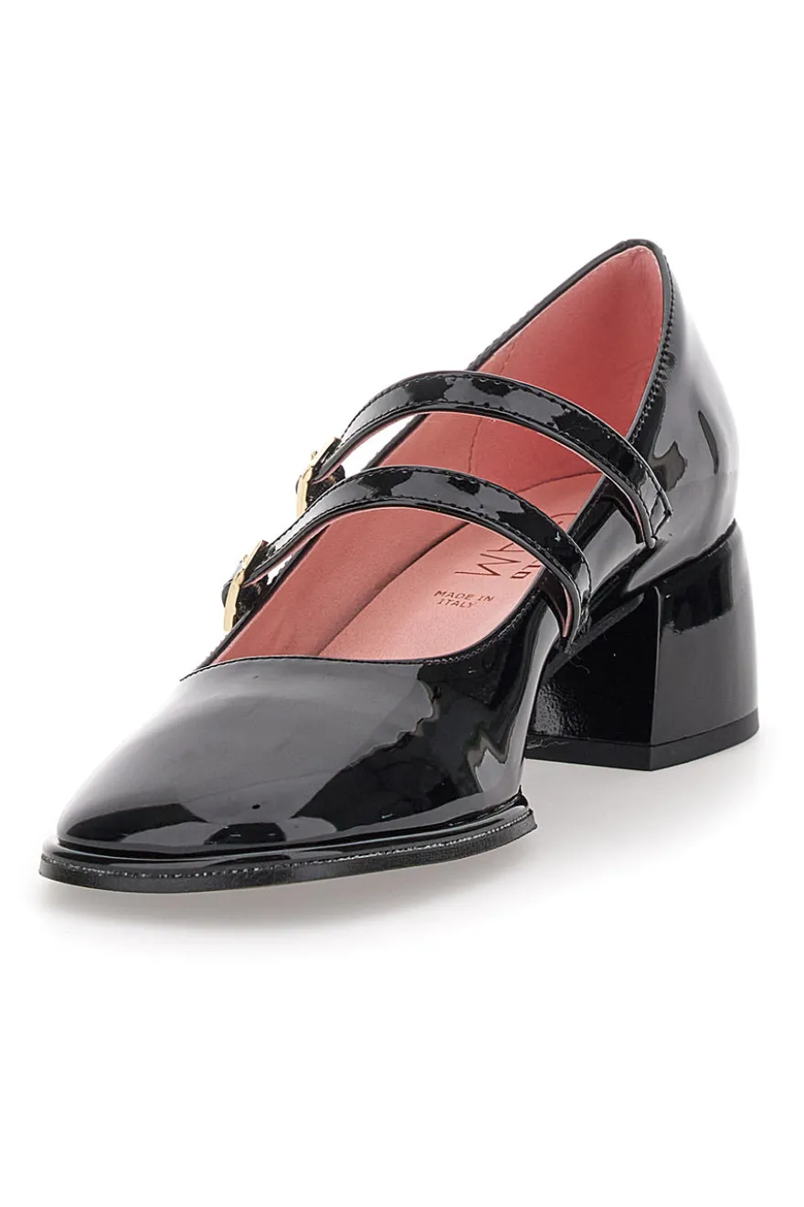 Décolleté Mary Jane Effetto Vernice Nera con cinturini e tacco basso PITTARELLO GLAM 3729