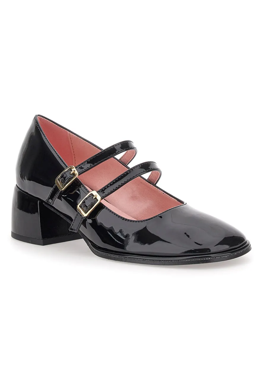 Décolleté Mary Jane Effetto Vernice Nera con cinturini e tacco basso PITTARELLO GLAM 3729