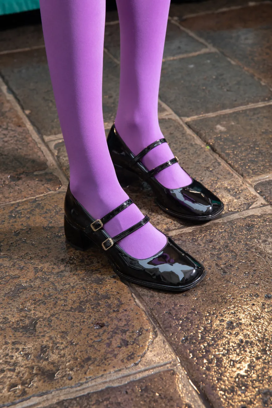 Décolleté Mary Jane Effetto Vernice Nera con cinturini e tacco basso PITTARELLO GLAM 3729