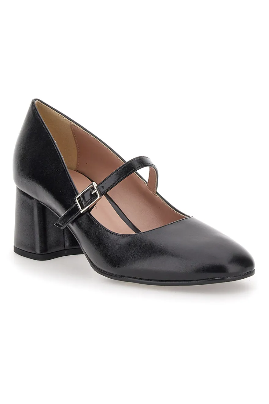 Décolleté Mary Jane Nere Tacco 5 cm Made In Italy Pittarello Class 710