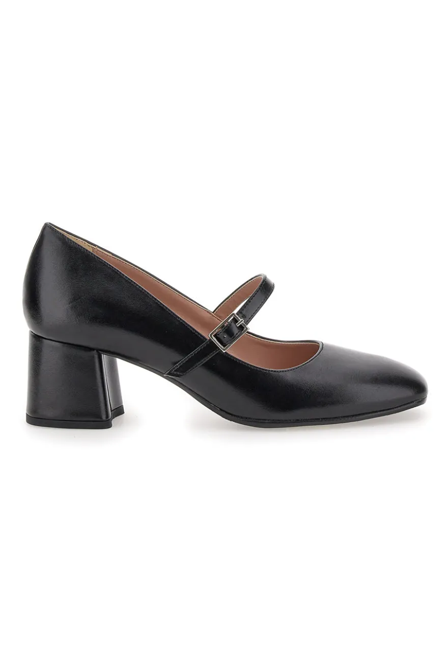 Décolleté Mary Jane Nere Tacco 5 cm Made In Italy Pittarello Class 710