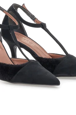 Décolleté nere con cinturino effetto scamosciato e cavallino Pittarello glam 3870