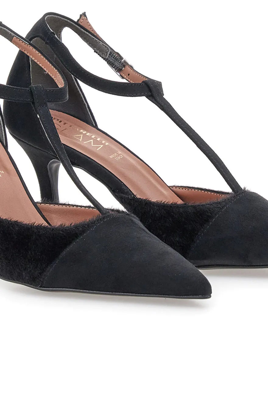 Décolleté nere con cinturino effetto scamosciato e cavallino Pittarello glam 3870