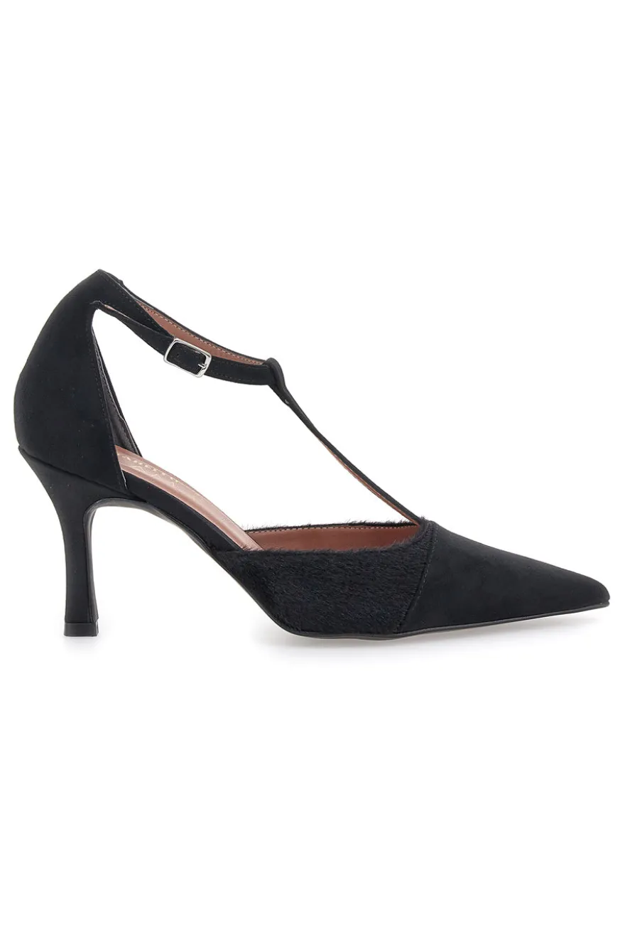 Décolleté nere con cinturino effetto scamosciato e cavallino Pittarello glam 3870