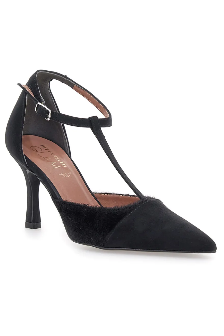 Décolleté nere con cinturino effetto scamosciato e cavallino Pittarello glam 3870