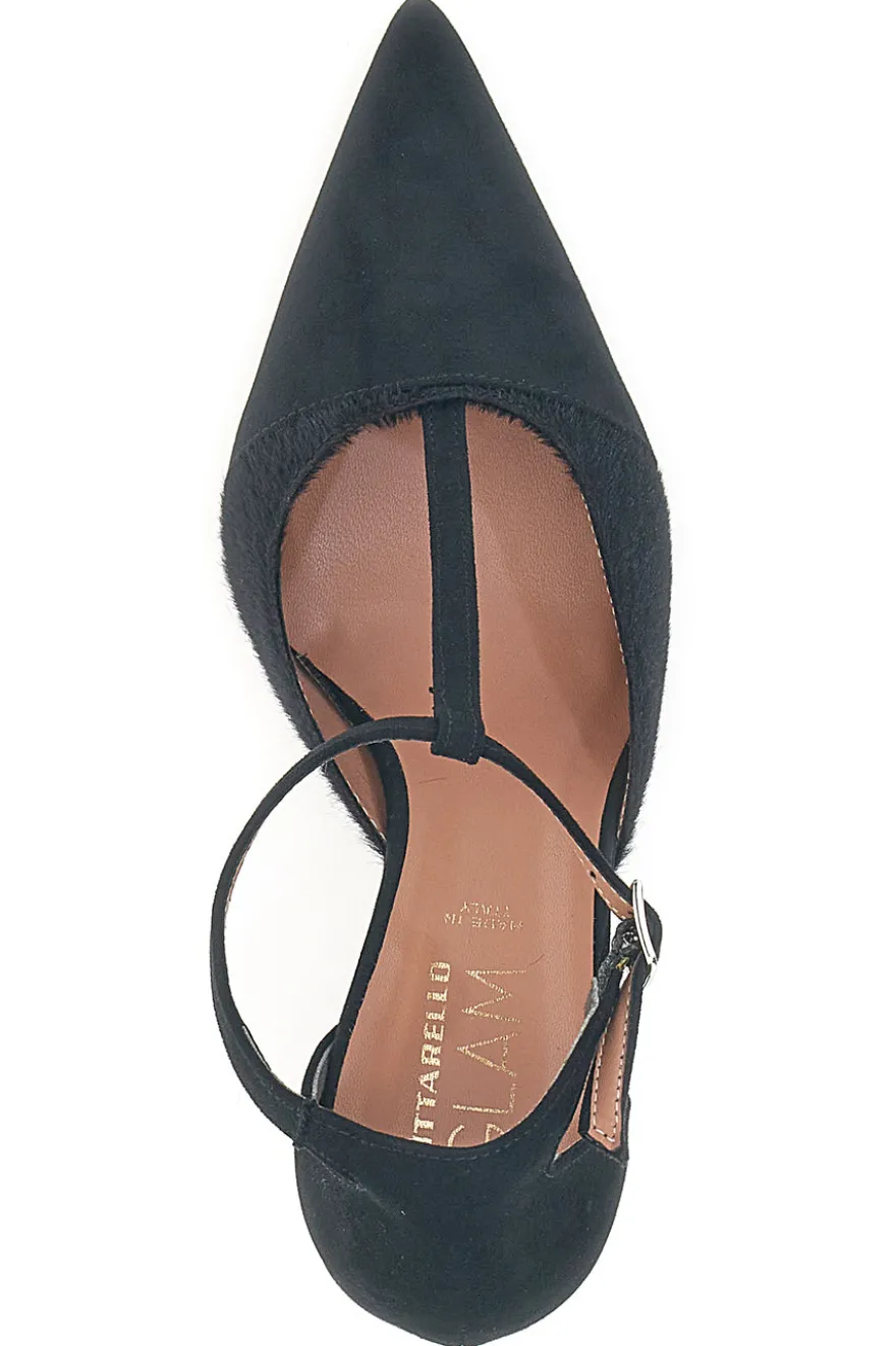 Décolleté nere con cinturino effetto scamosciato e cavallino Pittarello glam 3870