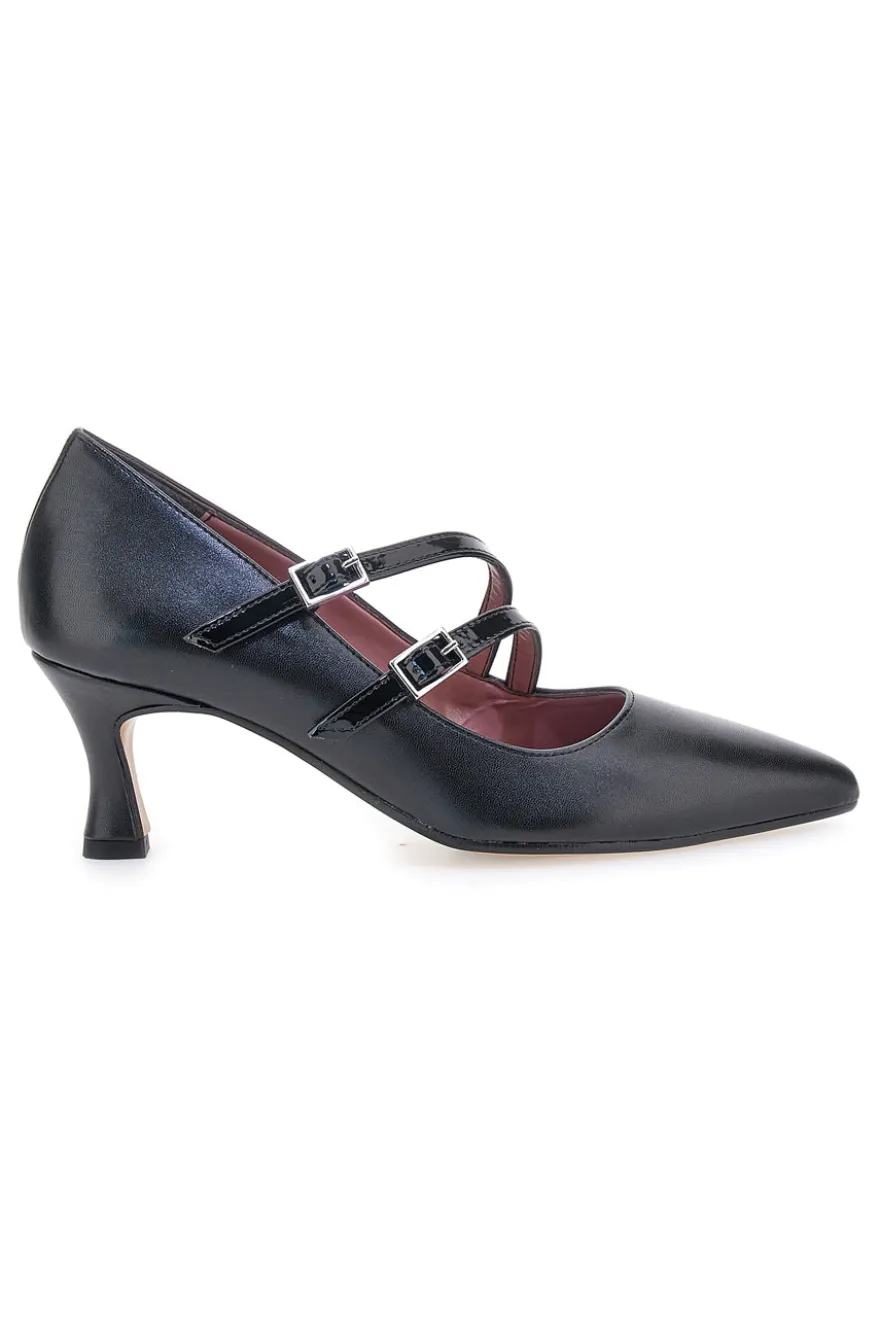 Décolleté nere con doppi cinturini lucidi Pittarello glam 64362