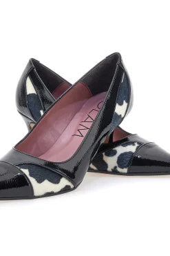 Décolleté nere con inserti animalier effetto cavallino e vernice Pittarello glam 64379