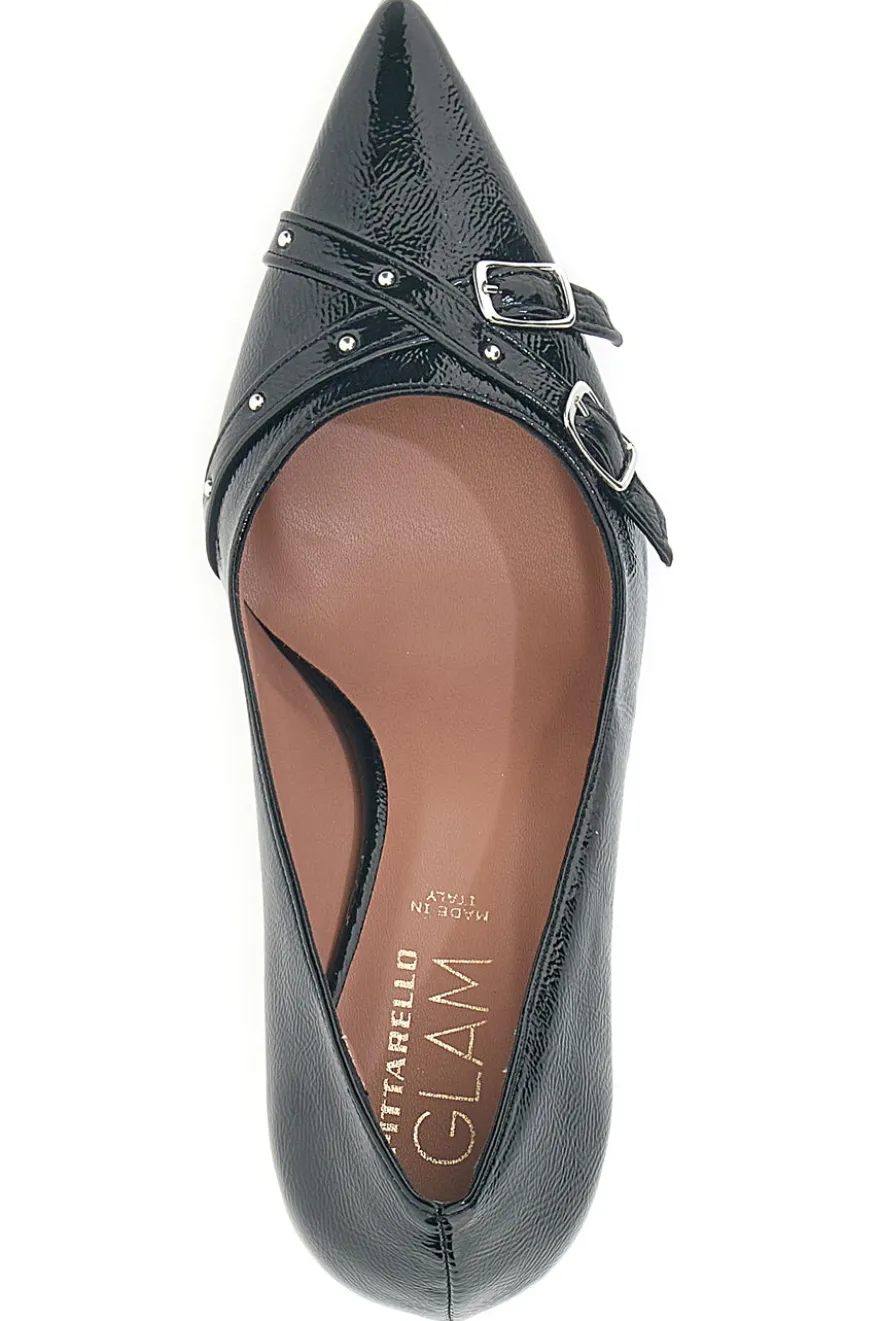 Décolleté nere con punta affusolata, fibbie e borchie Pittarello glam 3843