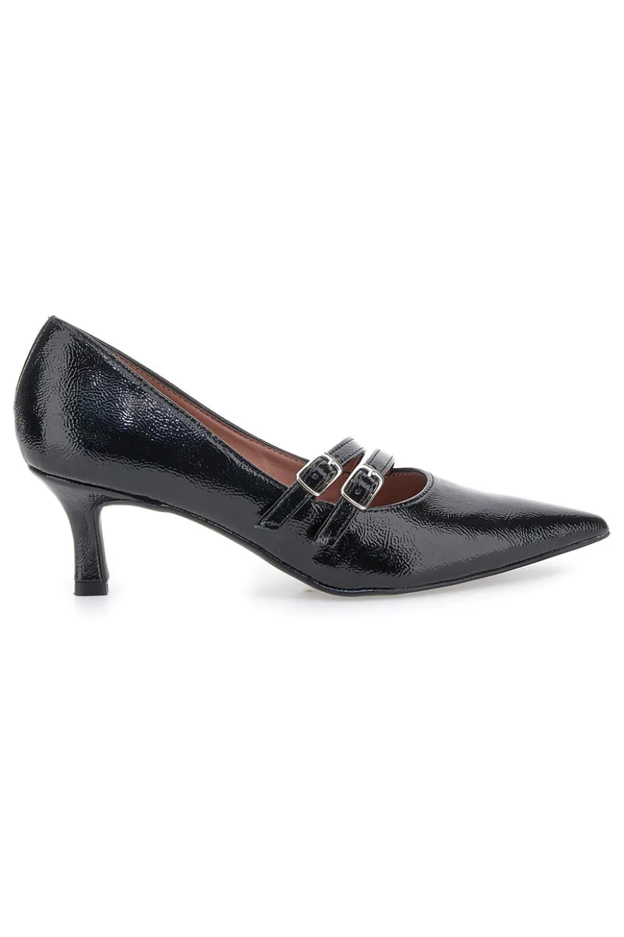 Décolleté nere con punta affusolata e doppia fibbia Pittarello glam 3854R