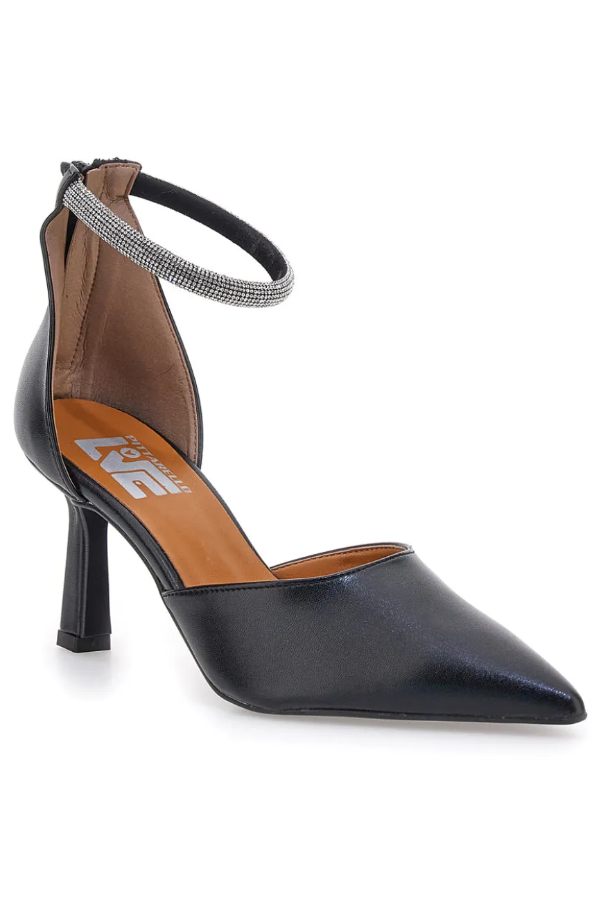 Décolleté nere con tacco a spillo e cinturino gioiello Pittarello love 63512