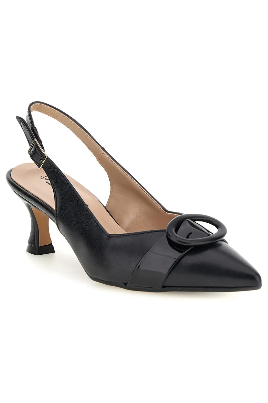 Décolleté nere in vera pelle con fibbia decorativa Francesca Gritti P0501