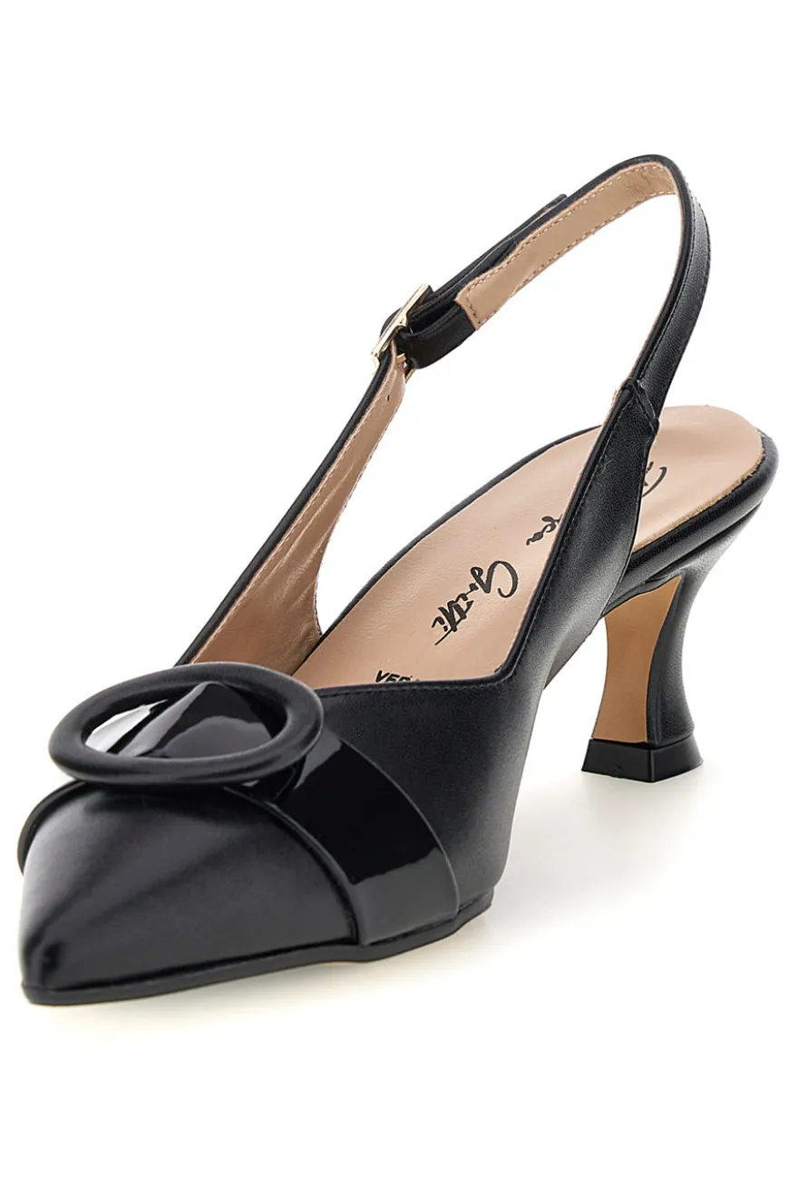 Décolleté nere in vera pelle con fibbia decorativa Francesca Gritti P0501