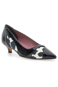 Décolleté nere in vernice con stampa animalier e tacco basso Pittarello Glam 63127