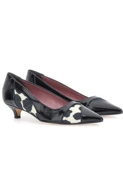 Décolleté nere in vernice con stampa animalier e tacco basso Pittarello Glam 63127
