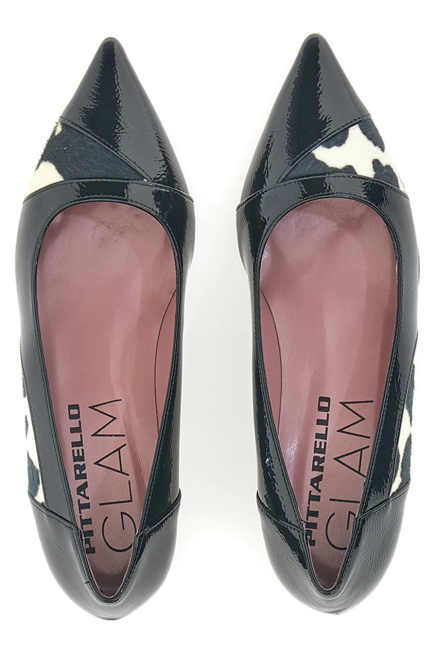 Décolleté nere in vernice con stampa animalier e tacco basso Pittarello Glam 63127