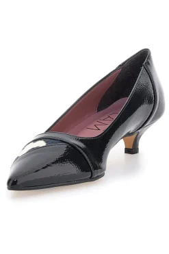 Décolleté nere in vernice con stampa animalier e tacco basso Pittarello Glam 63127