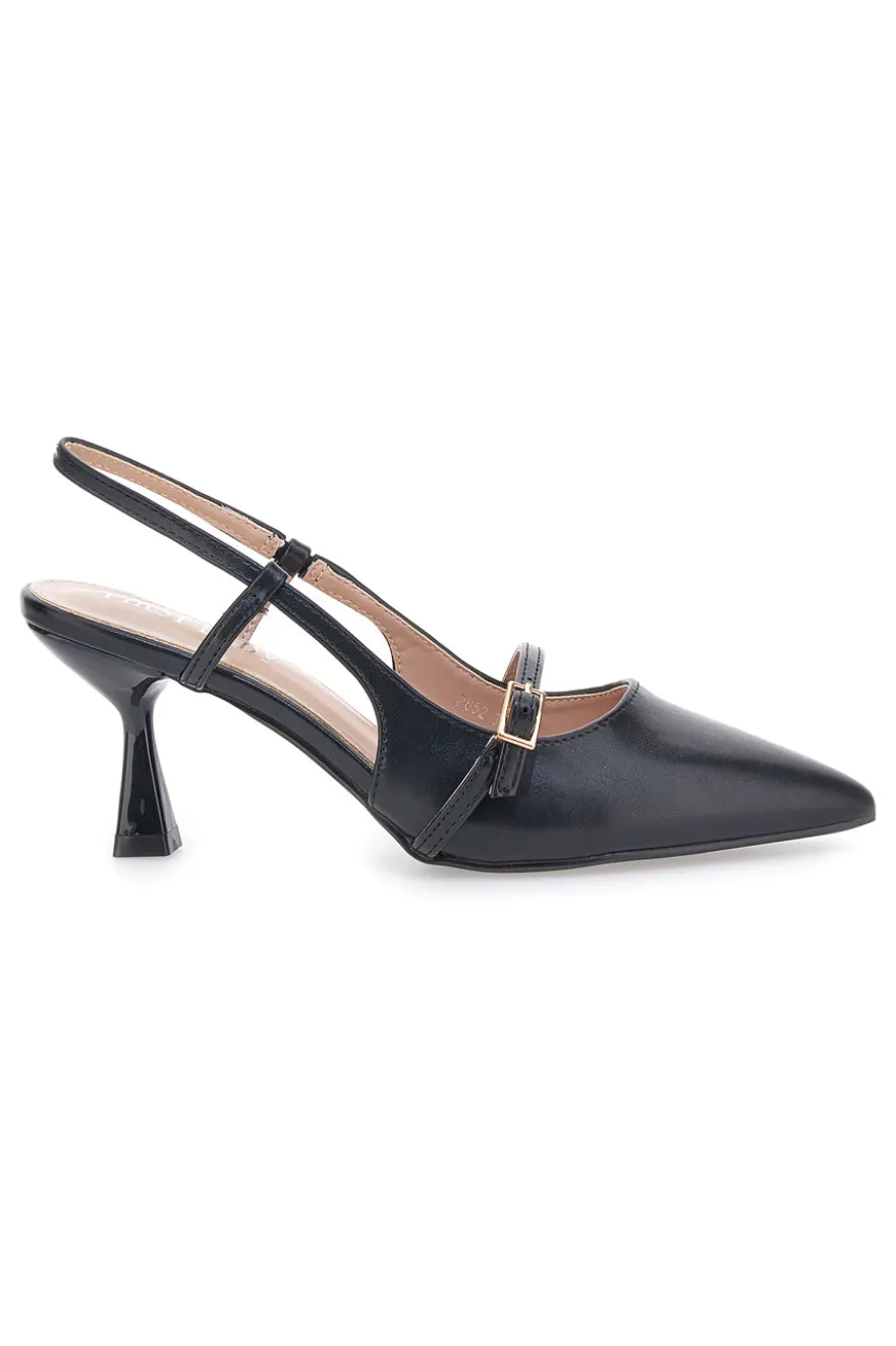 Décolleté nere slingback con cinturino First lady P652