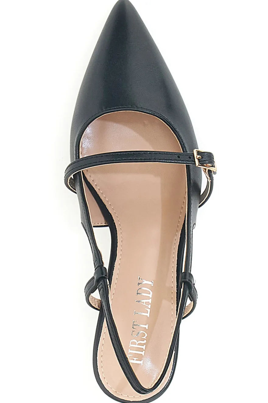 Décolleté nere slingback con cinturino First lady P652