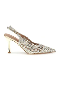 Décolleté oro e argento con strass e cinturino First lady P660