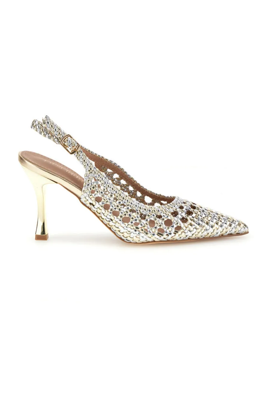Décolleté oro e argento con strass e cinturino First lady P660