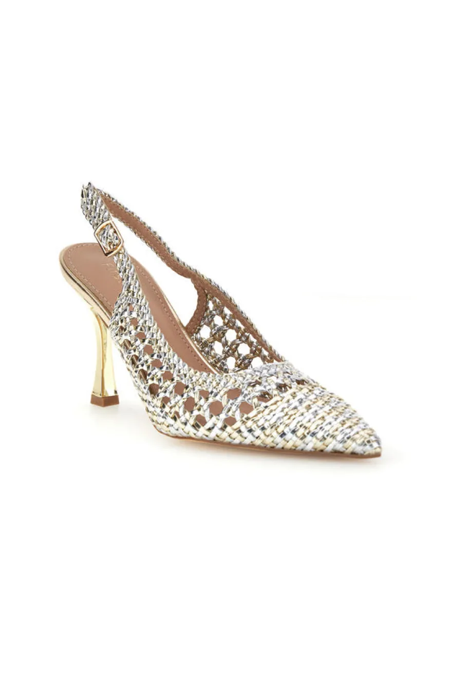 Décolleté oro e argento con strass e cinturino First lady P660