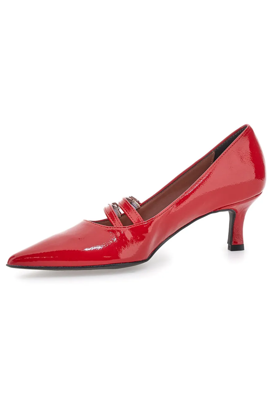 Décolleté rosse con tacco basso e doppia cinturina Pittarello glam 3854R