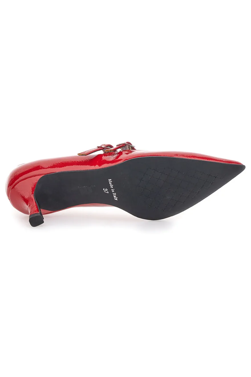 Décolleté rosse con tacco basso e doppia cinturina Pittarello glam 3854R