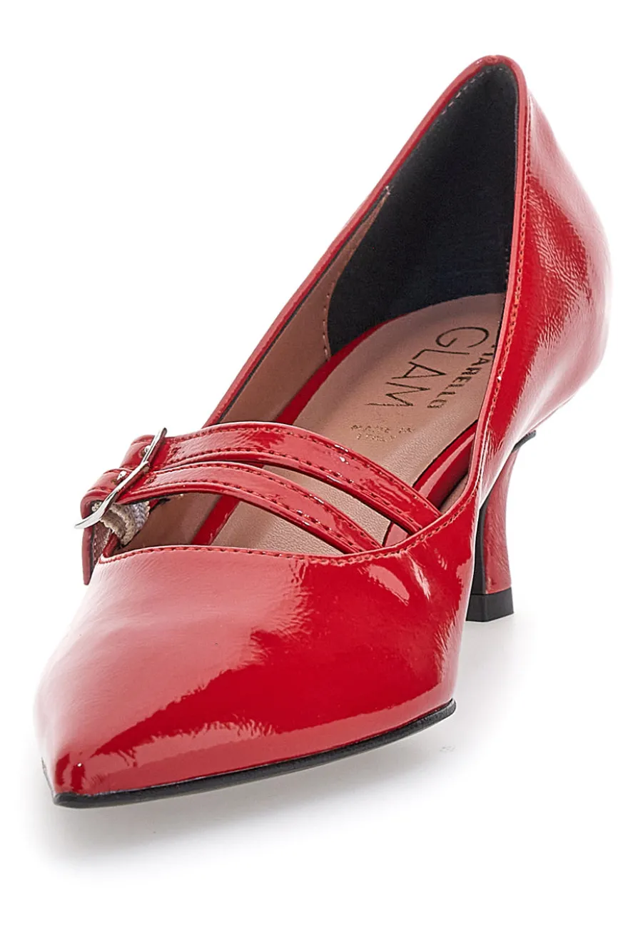 Décolleté rosse con tacco basso e doppia cinturina Pittarello glam 3854R