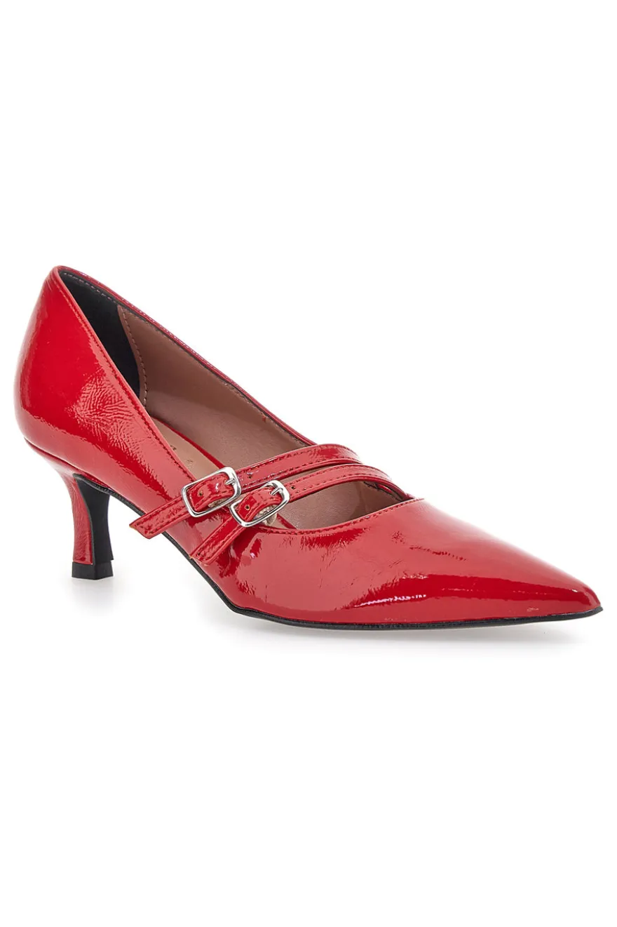 Décolleté rosse con tacco basso e doppia cinturina Pittarello glam 3854R
