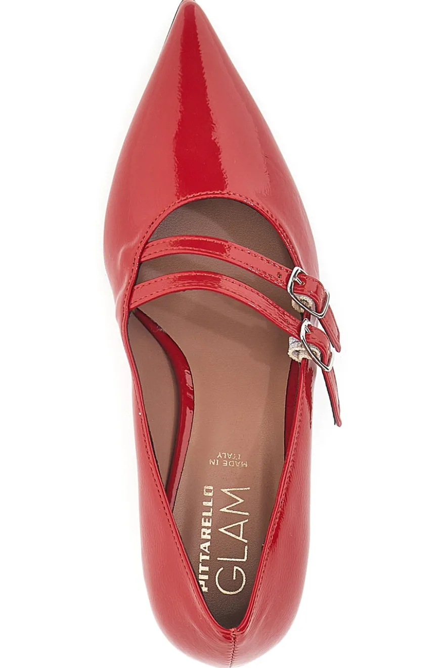 Décolleté rosse con tacco basso e doppia cinturina Pittarello glam 3854R