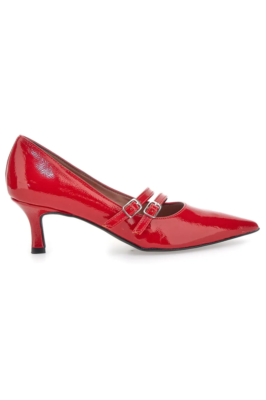 Décolleté rosse con tacco basso e doppia cinturina Pittarello glam 3854R