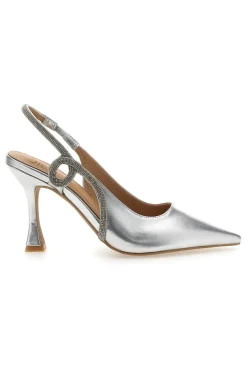 Décolleté Slingback Argento con Punta Sfilata e Cinturino con Strass Mon Dieu 8820H118