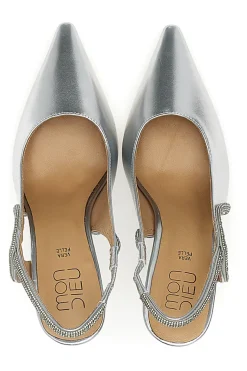 Décolleté Slingback Argento con Punta Sfilata e Cinturino con Strass Mon Dieu 8820H118