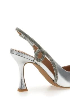 Décolleté Slingback Argento con Punta Sfilata e Cinturino con Strass Mon Dieu 8820H118