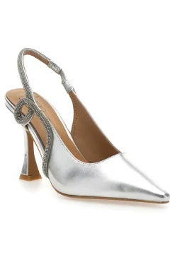 Décolleté Slingback Argento con Punta Sfilata e Cinturino con Strass Mon Dieu 8820H118