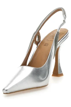 Décolleté Slingback Argento con Punta Sfilata e Cinturino con Strass Mon Dieu 8820H118
