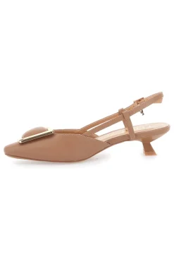 Décolleté Slingback Beige con Dettaglio Geometrico Effetto Cromato Ferre' F212