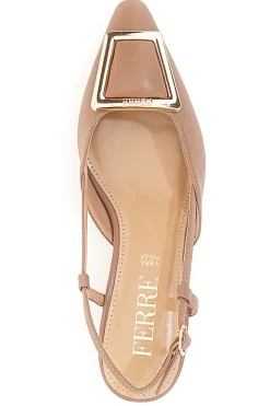Décolleté Slingback Beige con Dettaglio Geometrico Effetto Cromato Ferre' F212