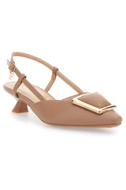 Décolleté Slingback Beige con Dettaglio Geometrico Effetto Cromato Ferre' F212