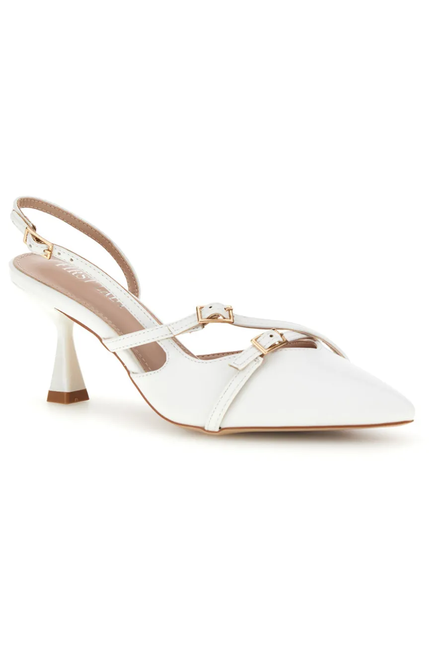 Décolleté slingback bianche con cinturini First lady P655