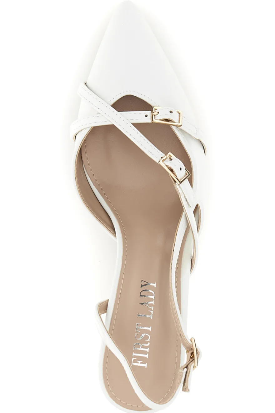Décolleté slingback bianche con cinturini First lady P655