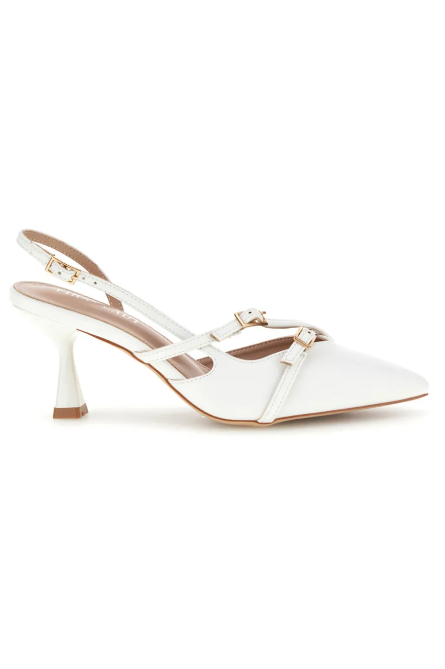 Décolleté slingback bianche con cinturini First lady P655